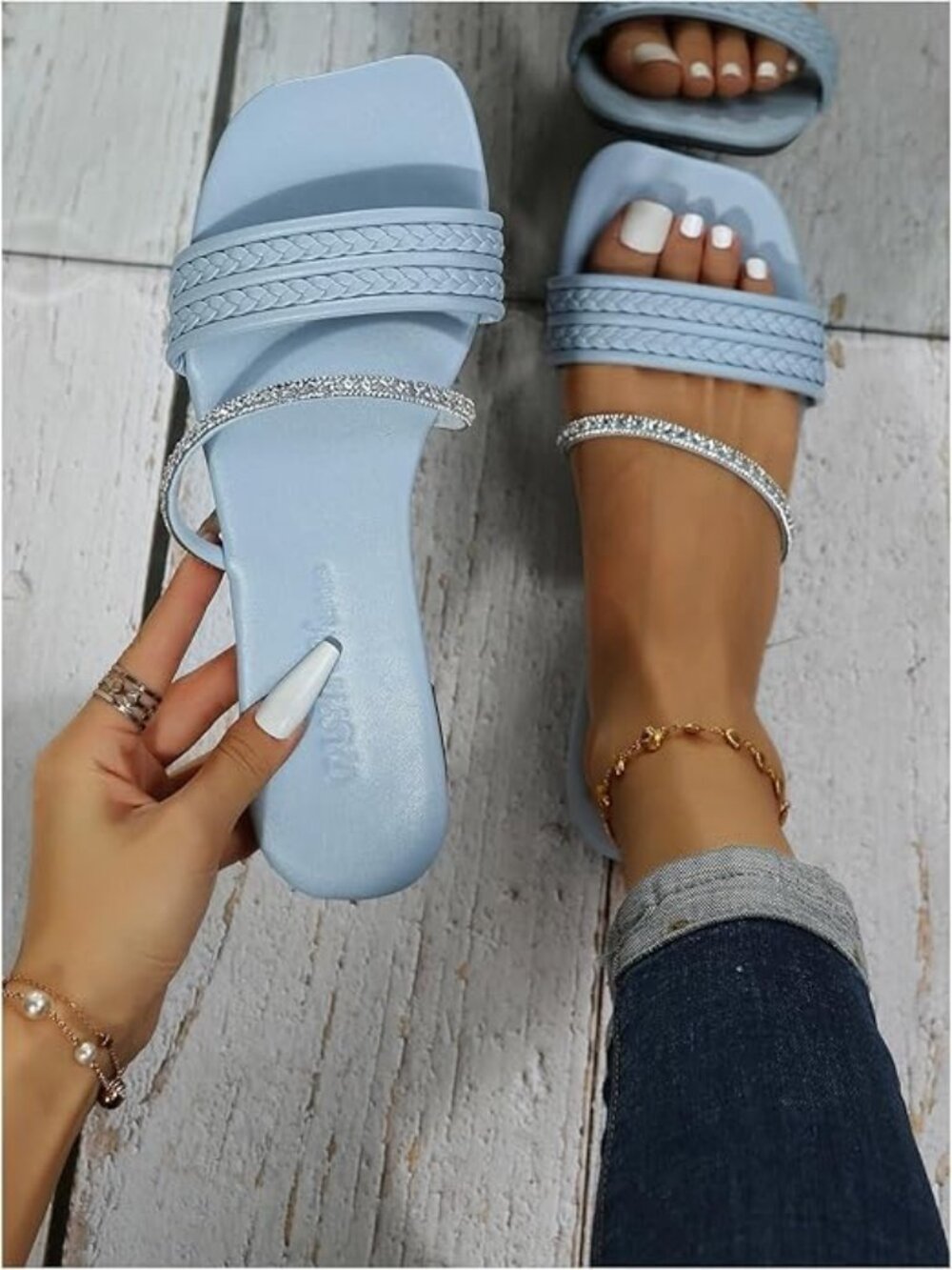 Glitter Rhinestone Braided Strappy Sandals